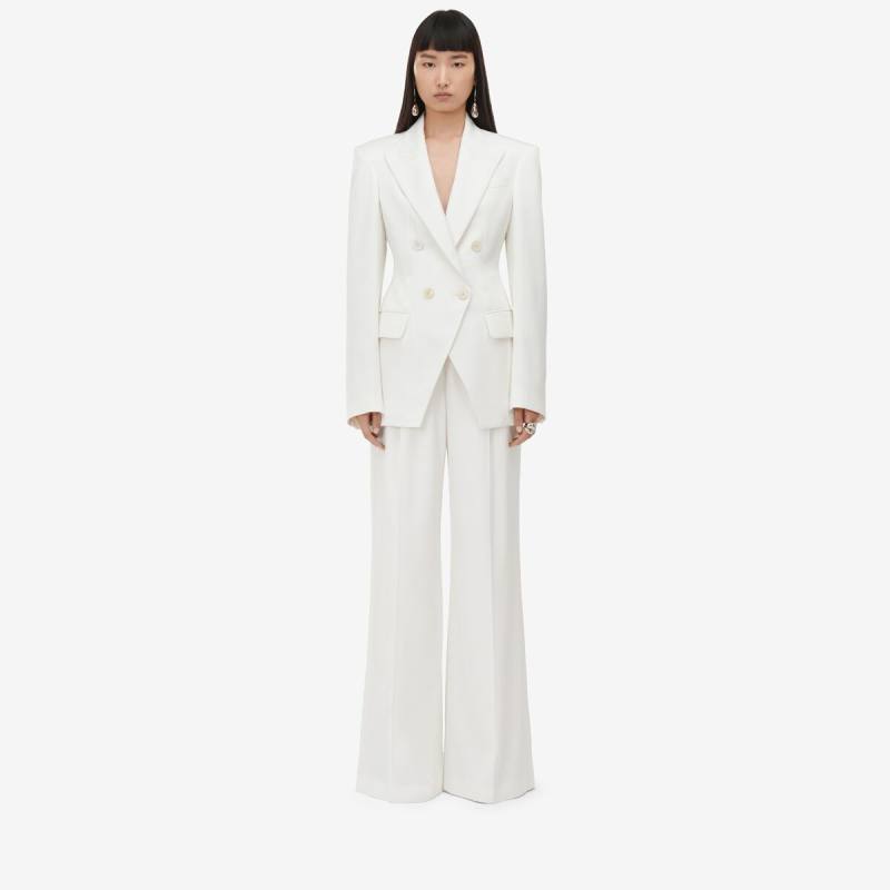 Alexander McQueen Women's White Double Pleat Wide Leg Trousers - 8 (Viscose)